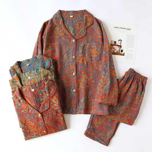 Ownkoti Vintage Leaf Cotton Lapel Loungewear Set - image 0