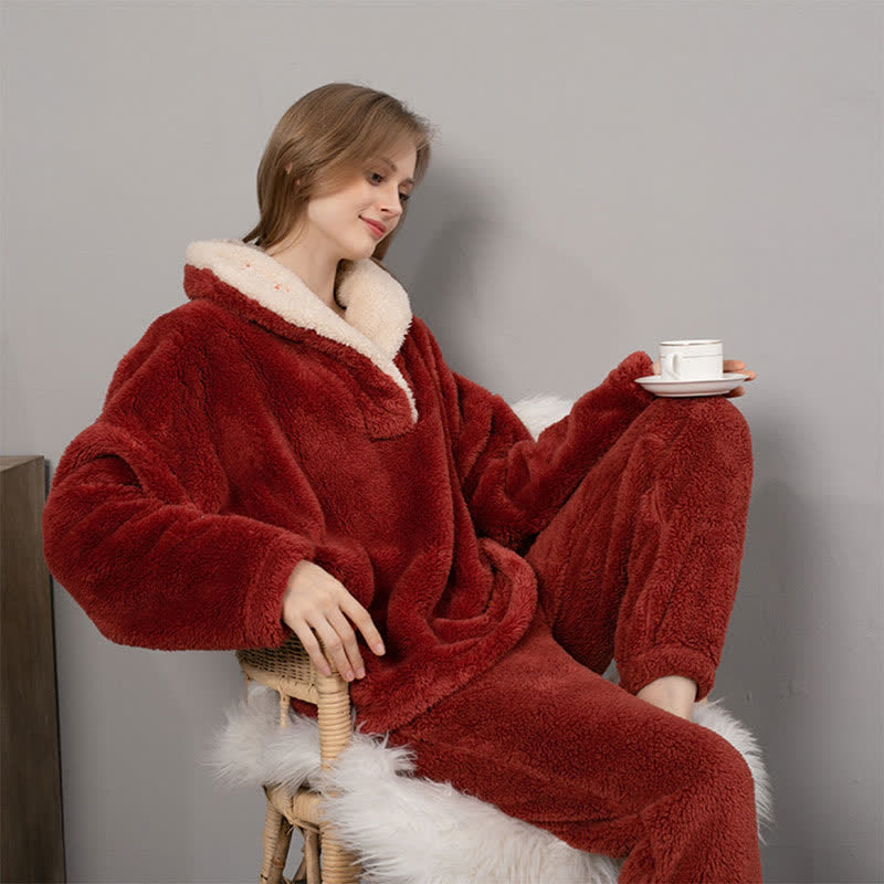 Ownkoti Simple V-Neck Warm Winter Loungewear Set - image 0