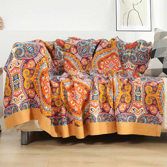 Ownkoti Boho Cotton Orange Reversible Sofa Blanket - As Picture - 90" x 98" - image 0