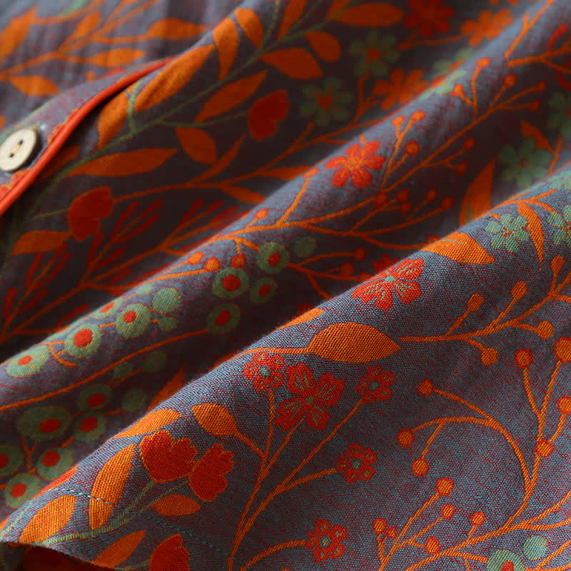 Ownkoti Vintage Leaf Cotton Lapel Loungewear Set - image 7