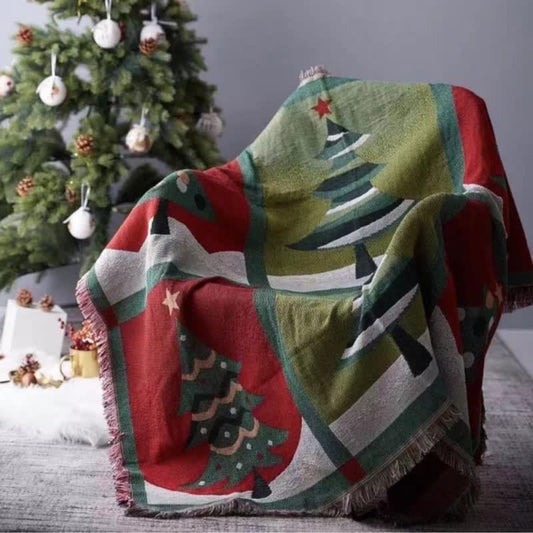 Christmas Tree Home Decor Tassel Blanket - Green & Red - 51" x 63" - image 0