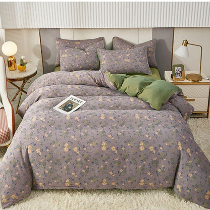 Ownkoti Pastoral Flower Leaf Cotton Reversible Bedding - 2PCS Pillowcases - Purple - 19" x 29" - image 1