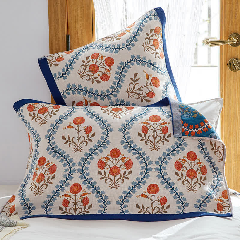 Bluebell Flower Cotton Breathable Pillow Towel (2PCS) - White - 52cm x 75cm - image 0