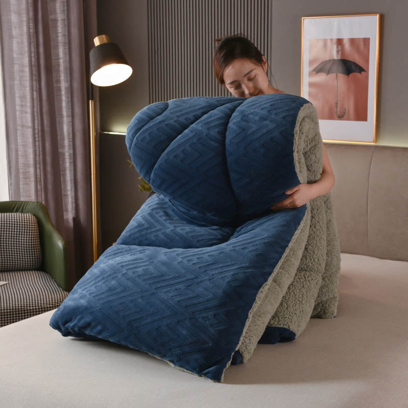 Ownkoti Thick Sherpa Winter Blanket with Quilt Core - Navy Blue - King - image 10