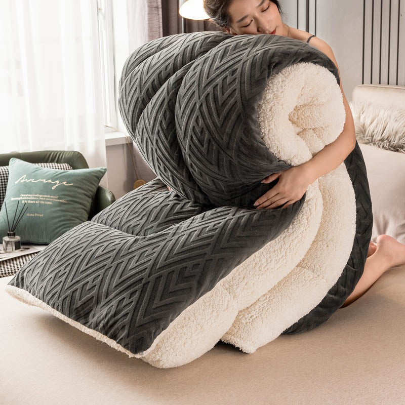 Ownkoti Thick Sherpa Winter Blanket with Quilt Core - Dark Gray & White - King - image 18