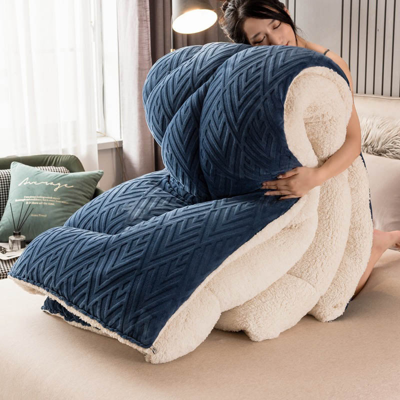 Ownkoti Thick Sherpa Winter Blanket with Quilt Core - Dark Blue & White - King - image 23
