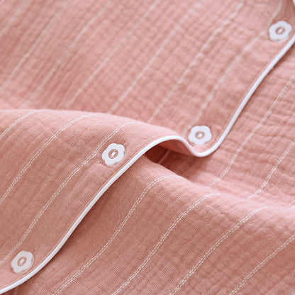 Solid Color Striped Lapel Nightdress - image 4