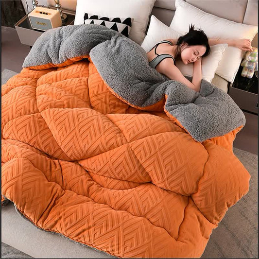 Ownkoti Thick Sherpa Winter Blanket with Quilt Core - Orange - King - image 0
