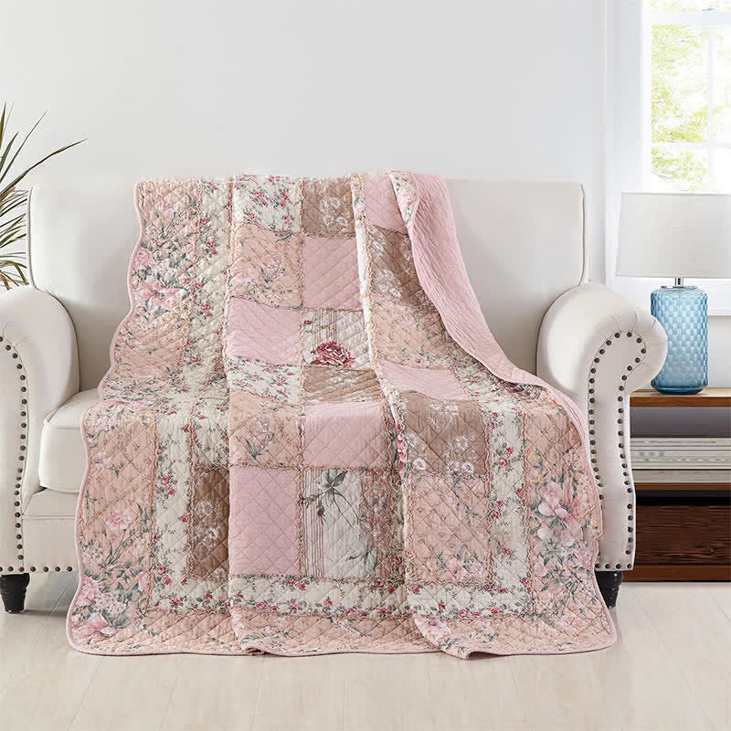 Pastoral Patchwork Soft Pure Cotton Quilt - Pink - Full - image 0