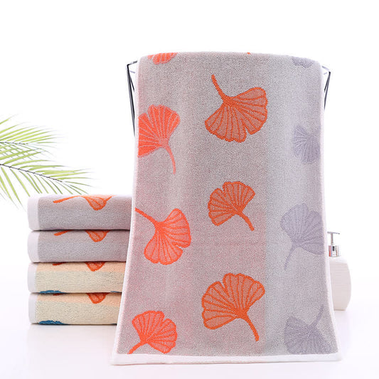 Ownkoti Pure Cotton Ginkgo Leaf Soft Towel - Gray & Orange - 35cm x 75cm - image 0