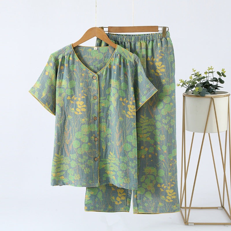 Ownkoti Short Sleeve Crop Pants Loungewear Set - Green - XL - image 1