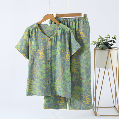 Ownkoti Short Sleeve Crop Pants Loungewear Set - Green - XL - image 1