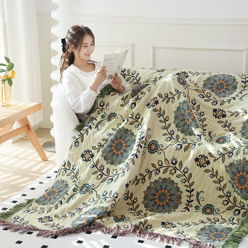 Ownkoti Cotton Gauze Floral Reversible Tassel Quilt - image 1