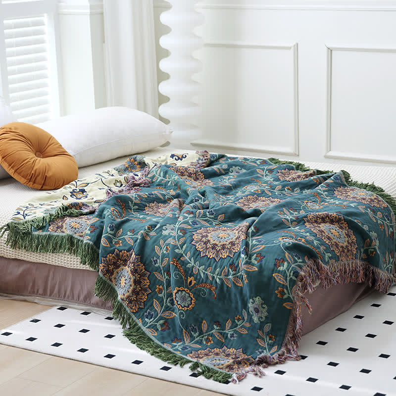 Ownkoti Cotton Gauze Floral Reversible Tassel Quilt - image 2