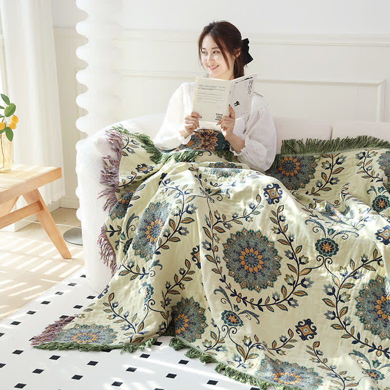 Ownkoti Cotton Gauze Floral Reversible Tassel Quilt - image 3