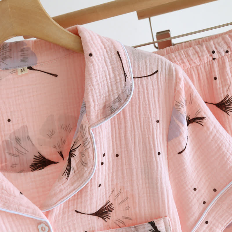 Ownkoti Ginkgo Leaf Cotton Gauze Pajama Set(3PCS) - image 3
