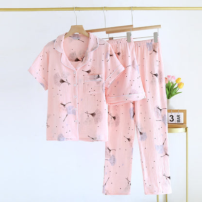 Ownkoti Ginkgo Leaf Cotton Gauze Pajama Set(3PCS) - Pink - XL - image 1