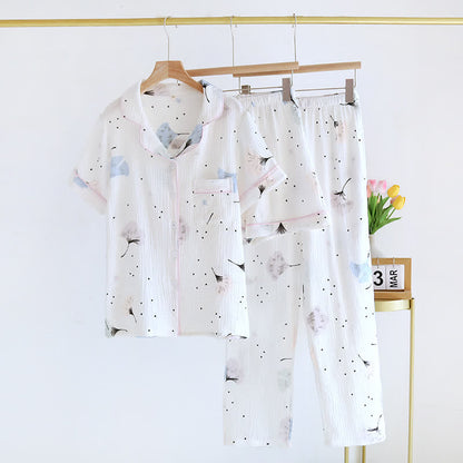 Ownkoti Ginkgo Leaf Cotton Gauze Pajama Set(3PCS) - Cheese White - XL - image 7