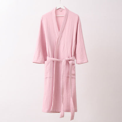 Ownkoti Soft Long Sleeve V-Neck Bathrobe with Pockets - Pink - XL - image 3