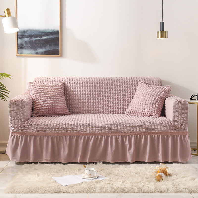 Simple Style Ruffled Elastic Sofa Cover - Pink - 1pc Pillowcase: 40cm x 40cm - image 7