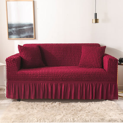 Simple Style Ruffled Elastic Sofa Cover - Wine Red - 1pc Pillowcase: 40cm x 40cm - image 12