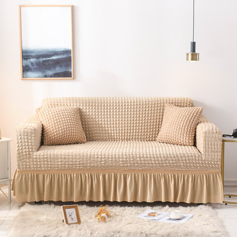 Simple Style Ruffled Elastic Sofa Cover - Apricot - 1pc Pillowcase: 40cm x 40cm - image 8