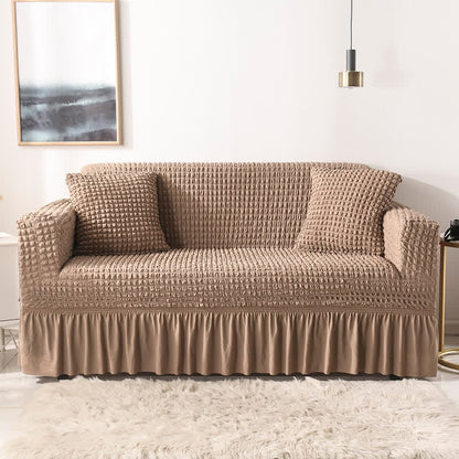 Simple Style Ruffled Elastic Sofa Cover - Coffee - 1pc Pillowcase: 40cm x 40cm - image 10