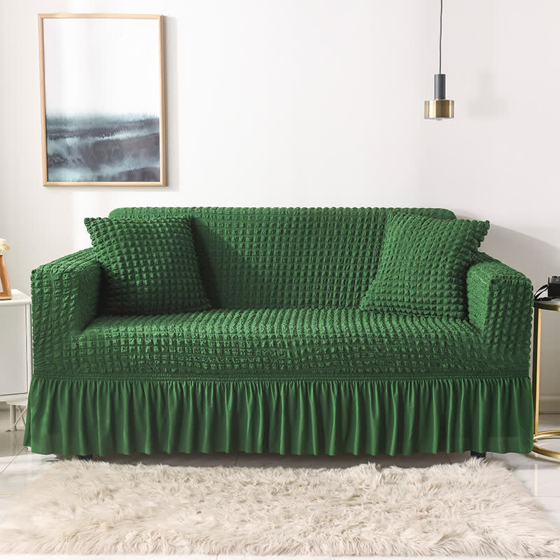 Simple Style Ruffled Elastic Sofa Cover - Grass Green - 1pc Pillowcase: 40cm x 40cm - image 18