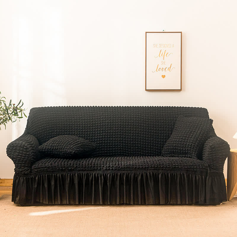 Simple Style Ruffled Elastic Sofa Cover - Black - 1pc Pillowcase: 40cm x 40cm - image 21