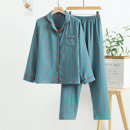 Ownkoti Checkered Jacquard Cotton Loungewear Set - Blue & Orange - XL - image 1