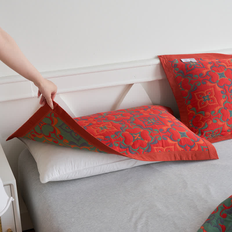 Ownkoti Jacquard Cotton Gauze Soft Towel Quilt - 2pcs Pillow Towels - Red - 19" x 31" - image 7
