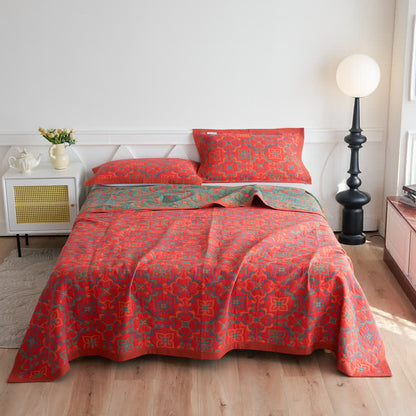 Ownkoti Jacquard Cotton Gauze Soft Towel Quilt - Quilt with 2pcs Pillow Towels - Red - King - image 1