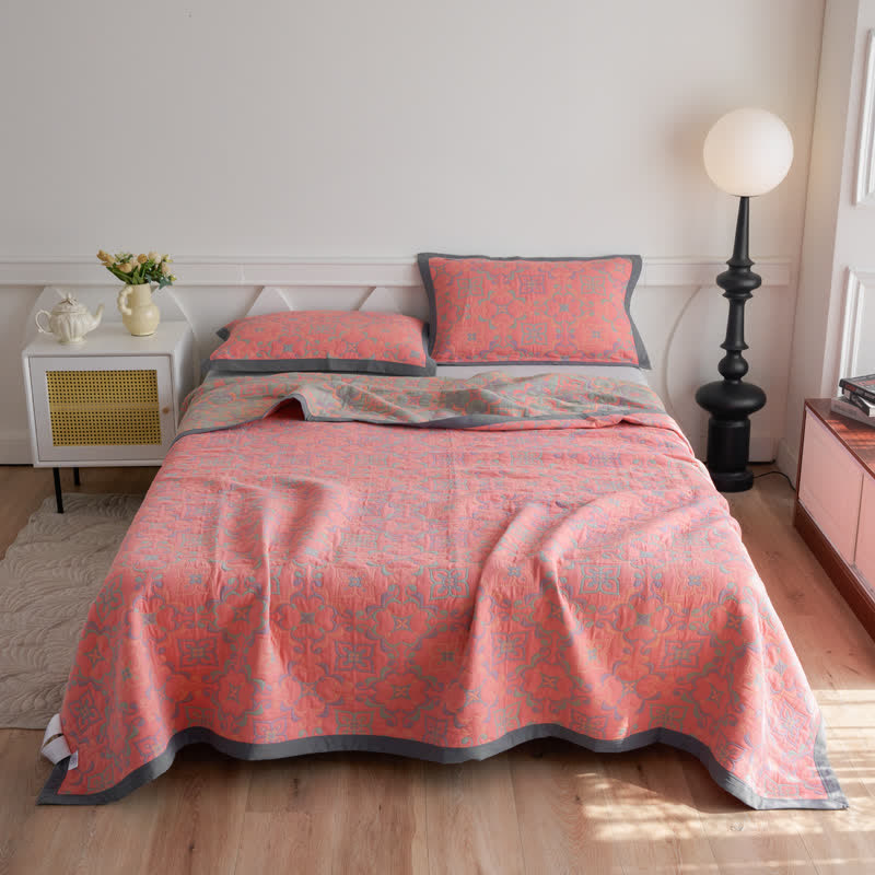 Ownkoti Jacquard Cotton Gauze Soft Towel Quilt - Quilt with 2pcs Pillow Towels - Pink - King - image 12
