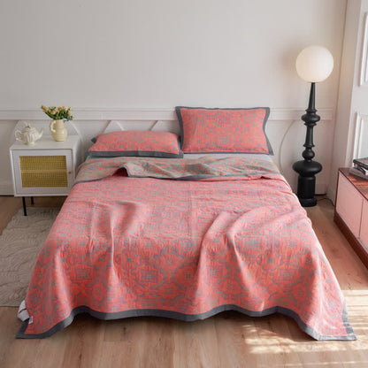 Ownkoti Jacquard Cotton Gauze Soft Towel Quilt - Quilt with 2pcs Pillow Towels - Pink - King - image 12