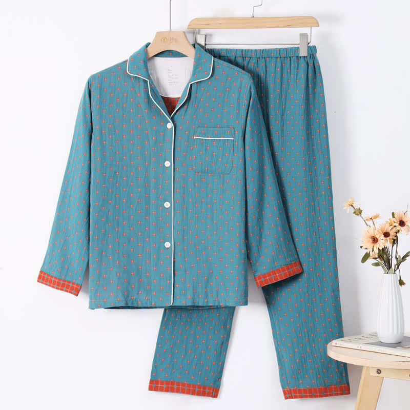 Ownkoti Checkered Jacquard Cotton Loungewear Set - Blue - XL - image 5