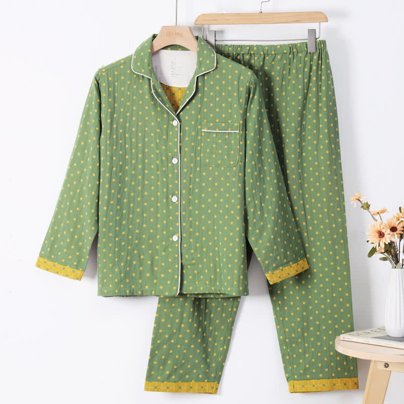 Ownkoti Checkered Jacquard Cotton Loungewear Set - Green - L - image 7
