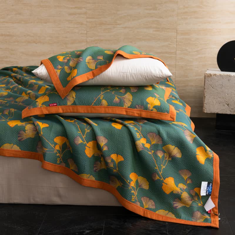 Ownkoti Luxurious Cotton Gauze Ginkgo Leaf Quilt - 2pcs Pillow Towels - 19" x 31" - image 0