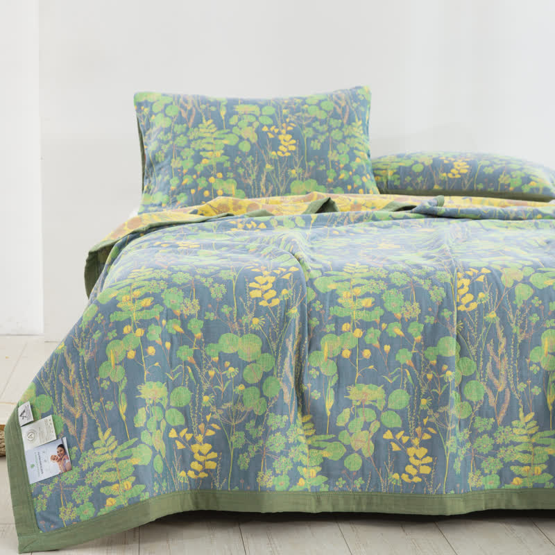 Ownkoti Pastoral Three Layers Cotton Gauze Elegant Quilt - Quilt - Green & Yellow - King - image 1