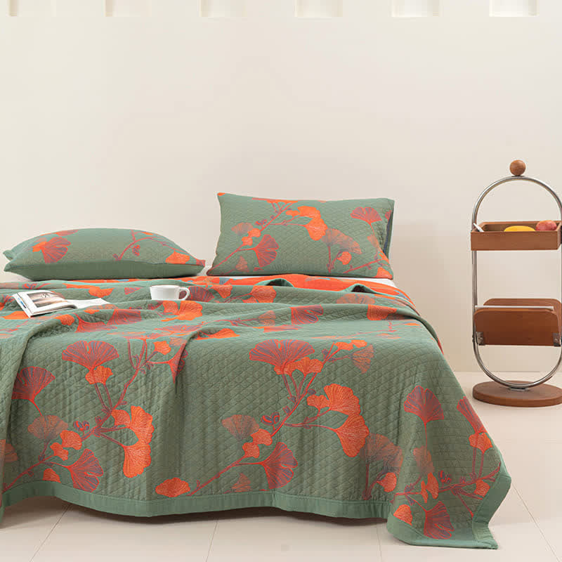 Ownkoti Orange Ginkgo Leaf Cotton Reversible Quilt - image 2