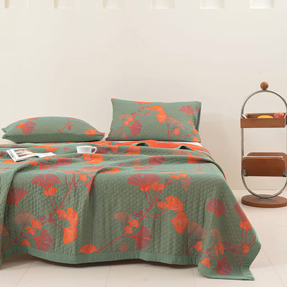 Ownkoti Orange Ginkgo Leaf Cotton Reversible Quilt - image 2