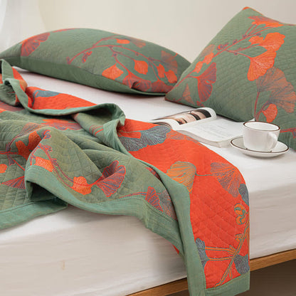 Ownkoti Orange Ginkgo Leaf Cotton Reversible Quilt - image 6