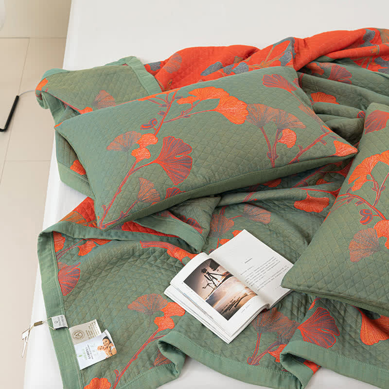 Ownkoti Orange Ginkgo Leaf Cotton Reversible Quilt - image 7