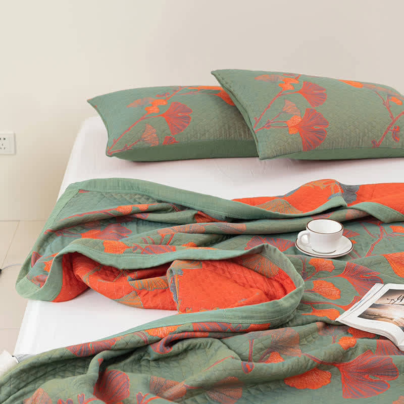 Ownkoti Orange Ginkgo Leaf Cotton Reversible Quilt - image 8