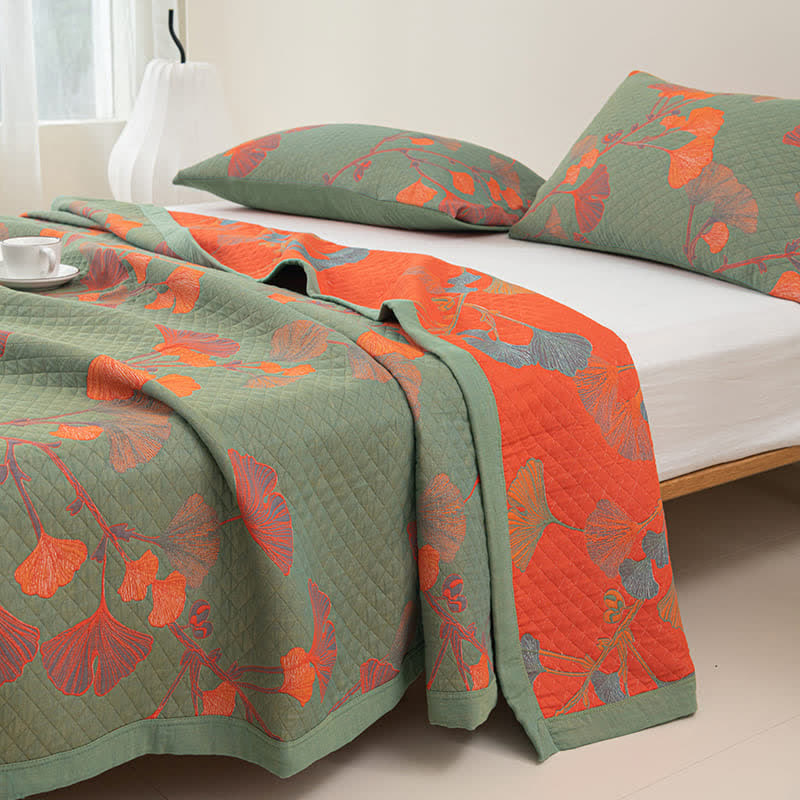 Ownkoti Orange Ginkgo Leaf Cotton Reversible Quilt - image 5
