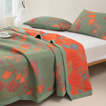 Ownkoti Orange Ginkgo Leaf Cotton Reversible Quilt - image 5