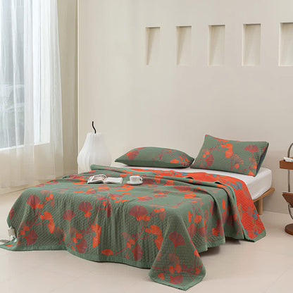 Ownkoti Orange Ginkgo Leaf Cotton Reversible Quilt - image 3