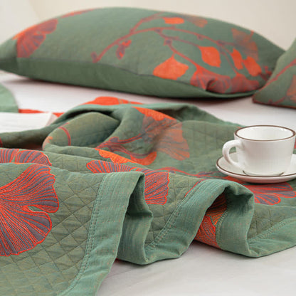 Ownkoti Orange Ginkgo Leaf Cotton Reversible Quilt - image 9