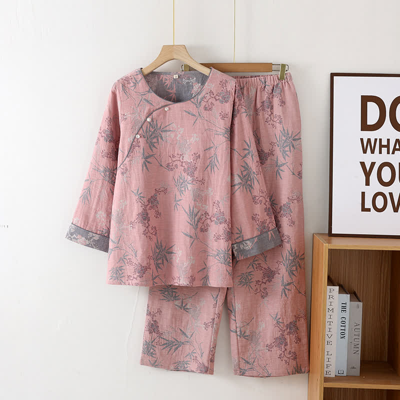 Ownkoti Pure Cotton Round-neck Bamboo Nightwear Set - Dark Pink - XL - image 3