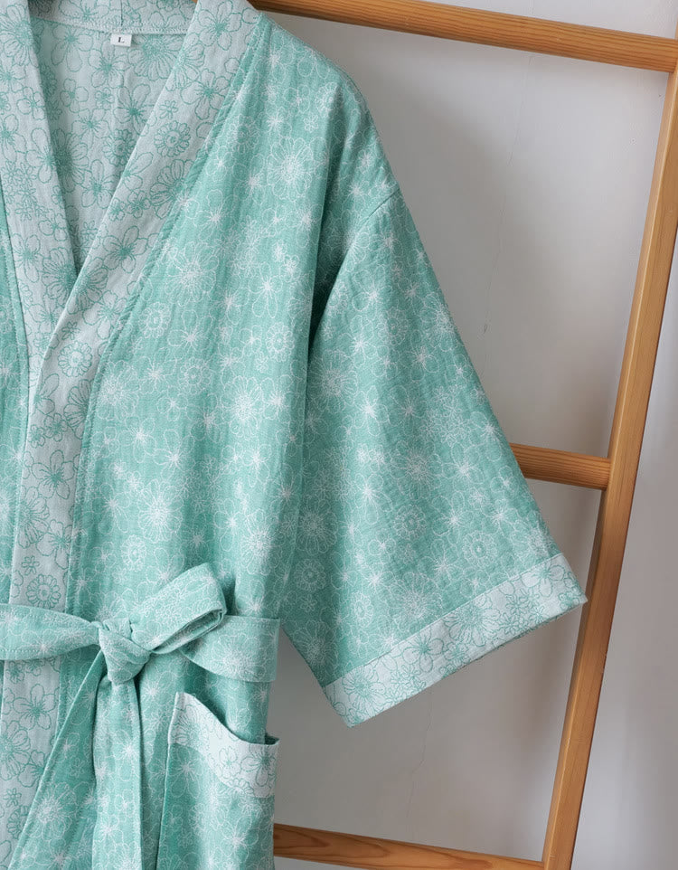 Ownkoti Elegant V-neck Cotton Gauze Summer Bathrobe - image 3