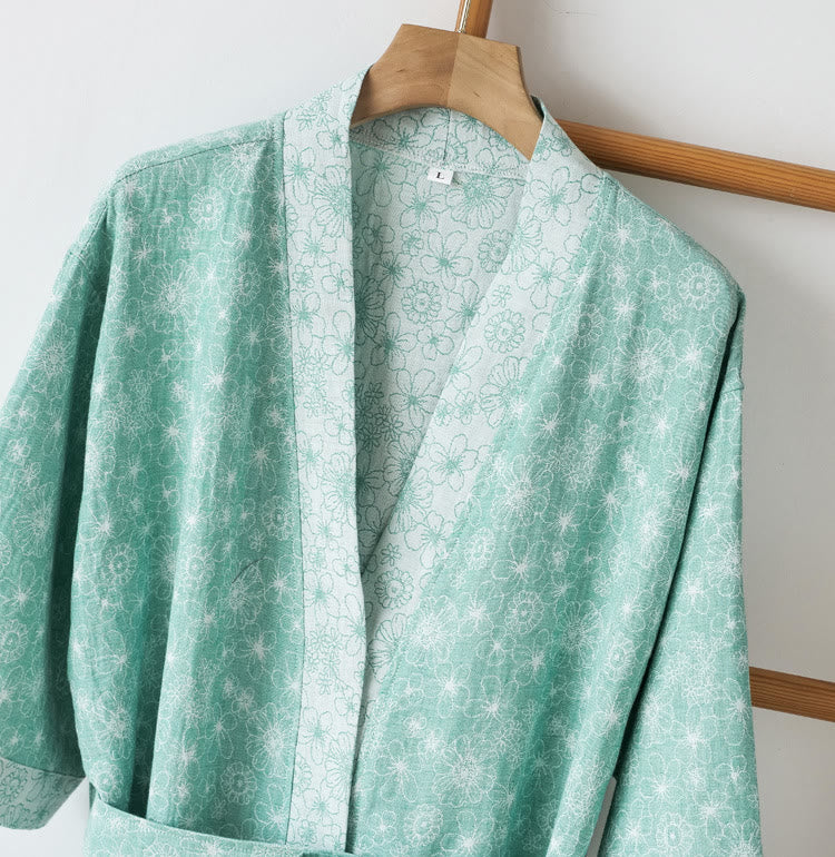 Ownkoti Elegant V-neck Cotton Gauze Summer Bathrobe - image 1